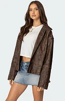 Edikted Oversized Washed Faux Leather Jacket