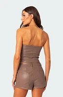 Edikted Martine Faux Leather Tube Top