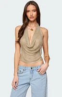 Edikted Shiny Knit Cowl Neck Backless Top