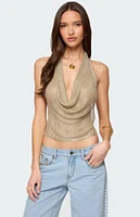 Edikted Shiny Knit Cowl Neck Backless Top