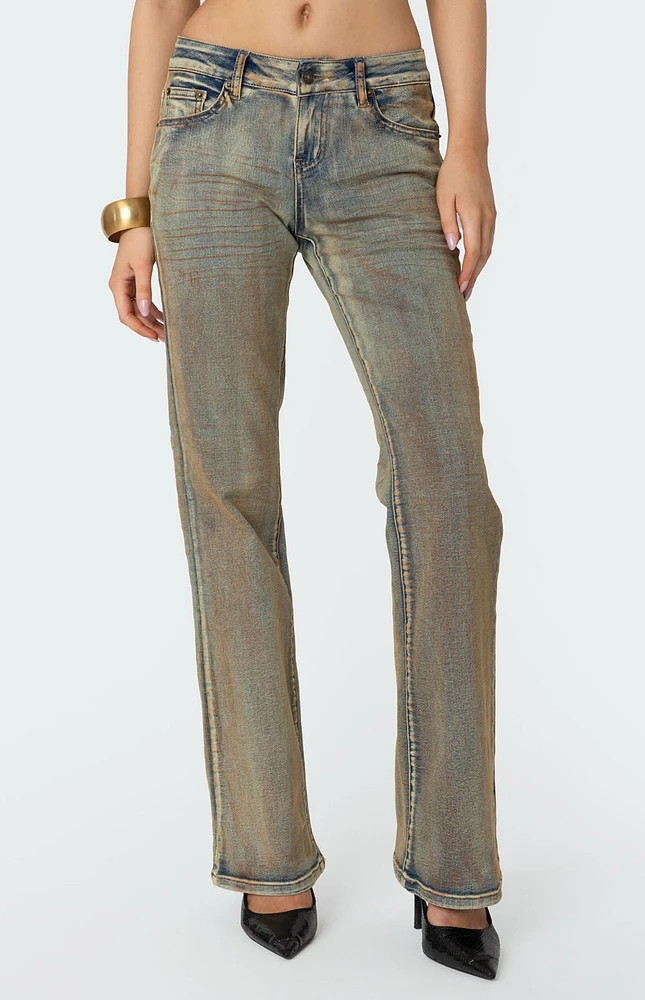 Edikted Boot Cut Low Rise Mud Washed Jeans