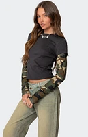 Edikted Camo Layered Long Sleeve T-Shirt