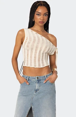 Edikted Tamra Sheer Knit Asymmetric Top