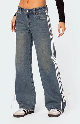 Washed Low Rise Ribbon Baggy Jeans