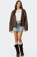 Edikted Oversized Washed Faux Leather Jacket