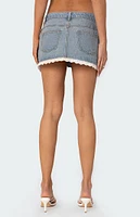 Edikted Eyelet Lace Up Denim Mini Skirt