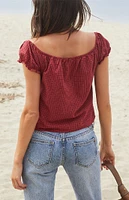 John Galt Red Plaid Clarisse Off-The-Shoulder Top