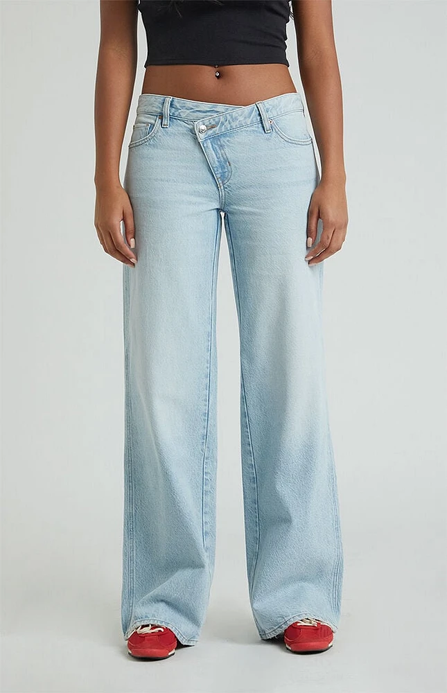 PacSun Casey Light Indigo Asymmetrical Low Rise Baggy Jeans