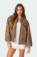 Edikted Washed Faux Leather Bomber Jacket