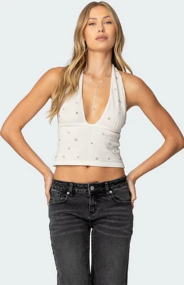 Edikted Rhinestone Knit Halter Top