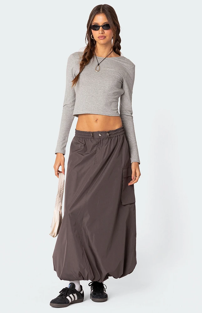 Edikted Bubble Cargo Nylon Maxi Skirt