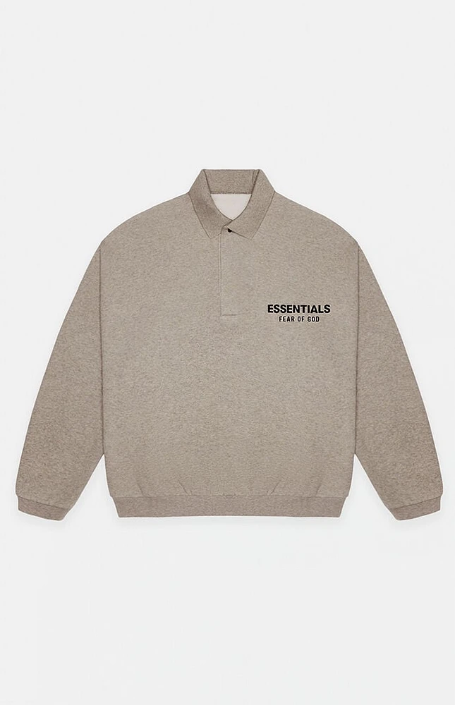 Fear of God Essentials Heather Grey Fleece Polo Sweatshirt