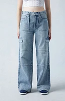 PacSun Eco Light Indigo Mid Rise Baggy Cargo Jeans