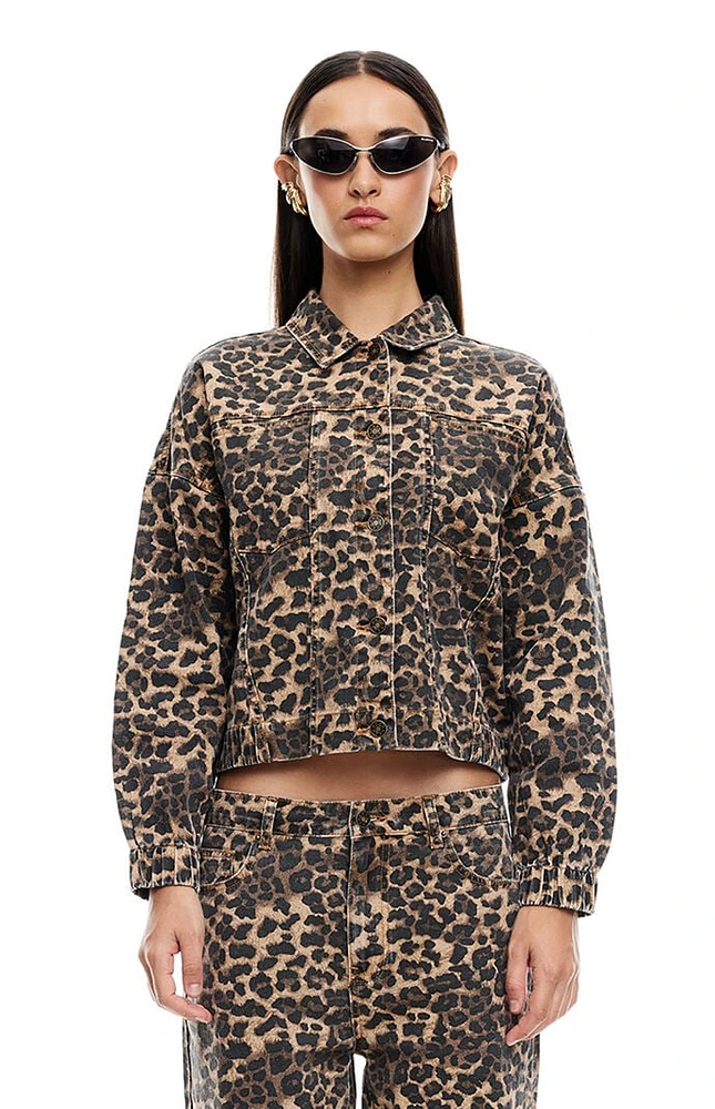 LIONESS Leopard Carmela Denim Jacket