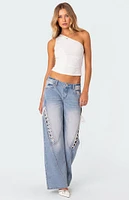 Edikted Low Rise Bow Ribbon Lace Up Jeans