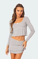 Edikted Fig Pointelle Long Sleeve Top