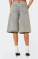 Edikted Xtra Long Acid Wash Denim Shorts