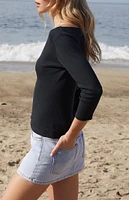 John Galt Black Boat Neck Long Sleeve Top