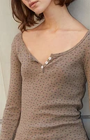 John Galt Brown Floral Pointelle Zelly Long Sleeve Top