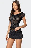 Edikted Lacey Mesh Cowl Neck Top