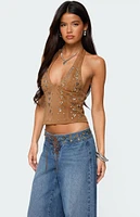 Edikted Xaria Studded Faux Suede Halter Top