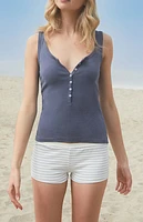 John Galt Navy Beyonca Buttoned Tank Top