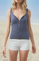 John Galt Navy Beyonca Buttoned Tank Top