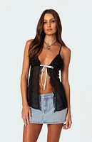 Edikted Linette Lacey Sheer Split Front Top