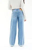 PacSun Casey Medium Indigo Roll Cuff Low Rise Baggy Jeans