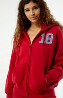 PacSun Denim Applique Zip Up Hoodie