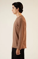 Pacsun Solid Raw Hem Waffle Knit Long Sleeve T-Shirt