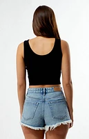 True Religion Crystal Lips Raw Hem Cropped Tank Top