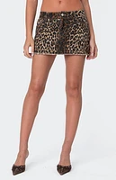 Edikted Bow Pocket Leopard Printed Denim Mini Skirt