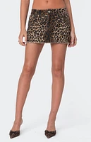 Edikted Bow Pocket Leopard Printed Denim Mini Skirt