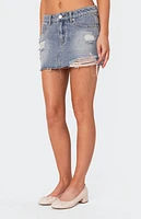 Edikted Ginnie Low Rise Distressed Denim Mini Skirt