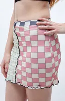 Daisy Street Mesh Checkered Mini Skirt