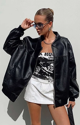 Princess Polly Goldsmith Faux Leather Bomber Jacket