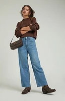 Pacsun Nora Stretch Dark Indigo Cropped Wide Leg Jeans