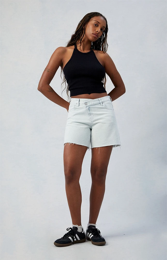 PacSun Eco Light Indigo Asymmetrical High Waisted Relaxed Jorts