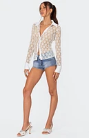 Edikted Cecilia Sheer Lace Button Up Shirt