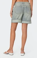 Edikted Cuffed Washed Denim Bermuda Shorts