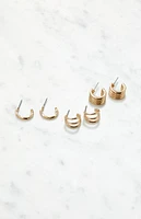 LA Hearts 3 Pack Edgy Gold Earrings