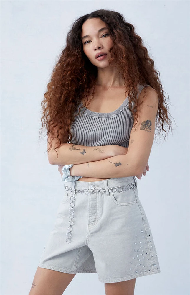 Pacsun Eco Gray Rhinestone High Waisted Relaxed Jorts
