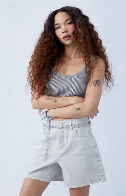 Pacsun Eco Gray Rhinestone High Waisted Relaxed Jorts
