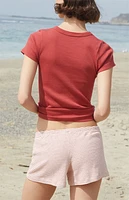 John Galt Off White & Red Striped Emery Shorts