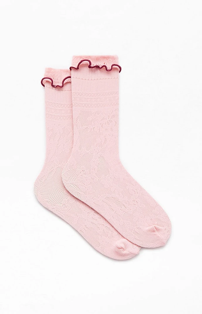 x PacSun Pink Lace Crew Socks