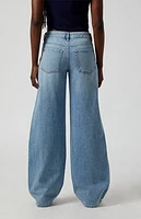 Pacsun Casey Rhinestone Bow Low Rise Baggy Jeans Light Indigo