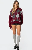 Edikted Argyle Oversized Polo Sweater