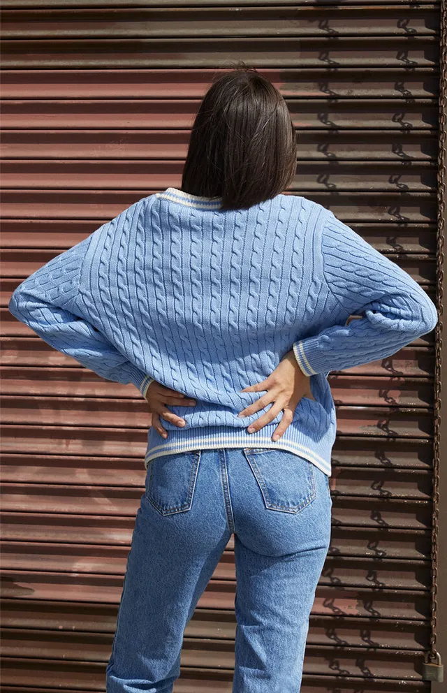 John Galt Light Blue Leigh Cable Knit Sweater