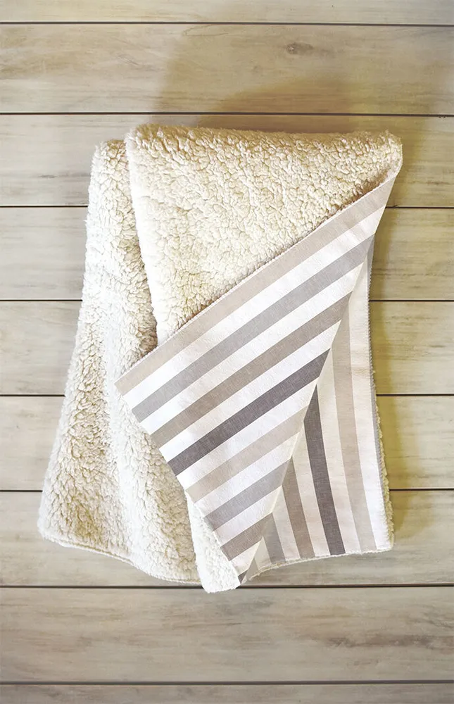 Beige Striped Fleece Throw Blanket